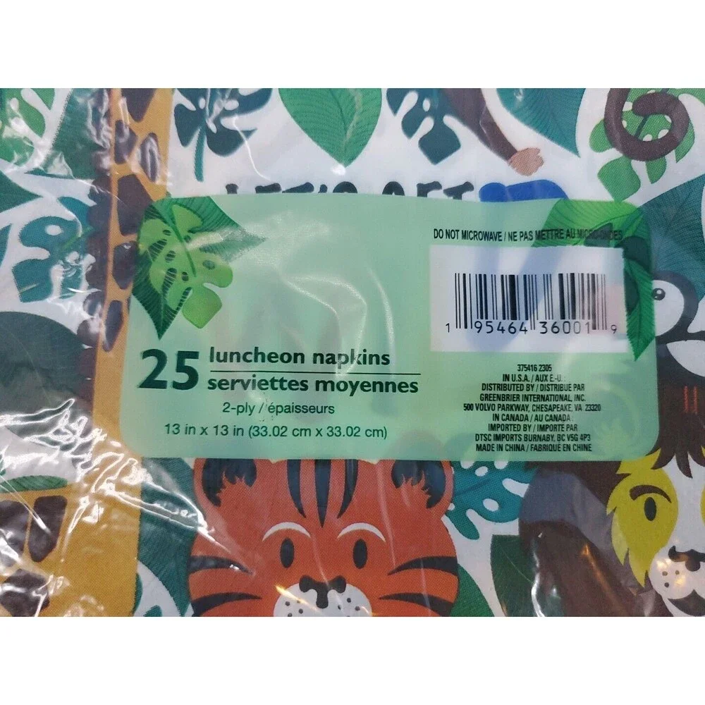 Paper Napkins Wildlife Zoo Animal Print Square Pk 25 X's 2